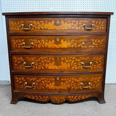 1218 Antique Dutch Marquetry Four Drawer Dresser