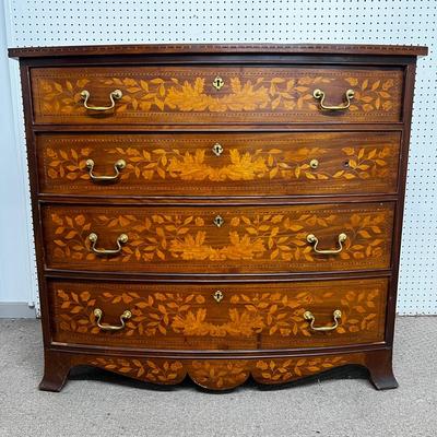 1218 Antique Dutch Marquetry Four Drawer Dresser