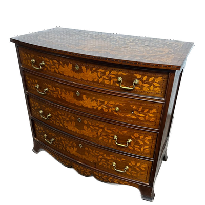 1218 Antique Dutch Marquetry Four Drawer Dresser