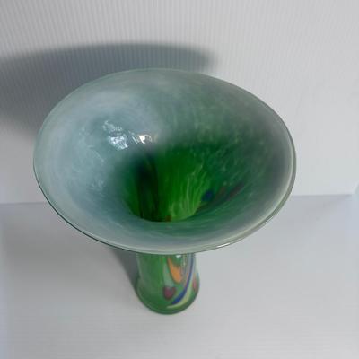 GREEN CASED ART GLASS TRUMPET VASE