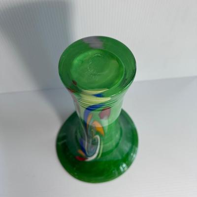 GREEN CASED ART GLASS TRUMPET VASE