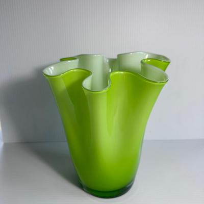 GREEN CASED ART GLASS VASE
