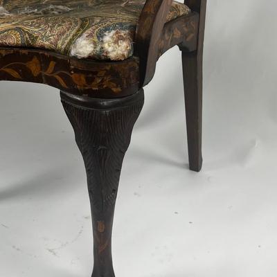 1225 Antique Dutch Marquetry Inlay Arm Chair