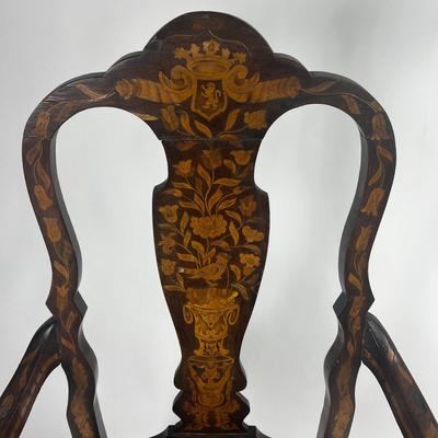 1225 Antique Dutch Marquetry Inlay Arm Chair