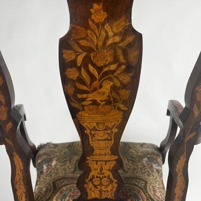 1225 Antique Dutch Marquetry Inlay Arm Chair