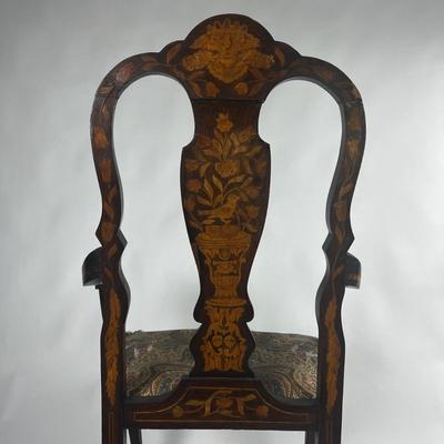 1225 Antique Dutch Marquetry Inlay Arm Chair