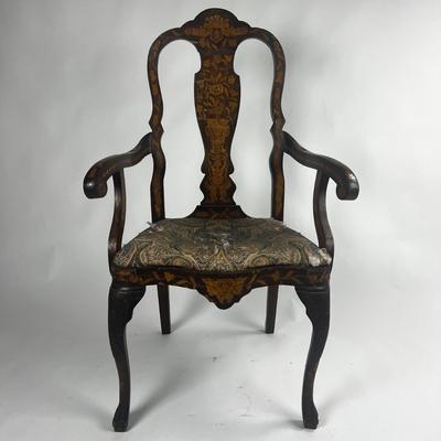 1225 Antique Dutch Marquetry Inlay Arm Chair