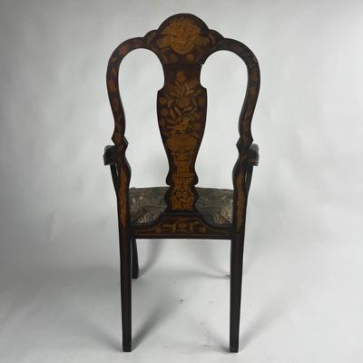 1225 Antique Dutch Marquetry Inlay Arm Chair