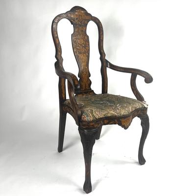 1225 Antique Dutch Marquetry Inlay Arm Chair