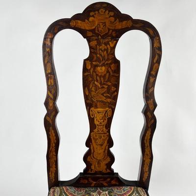 1226 Antique Dutch Marquetry Inlay Side Chair