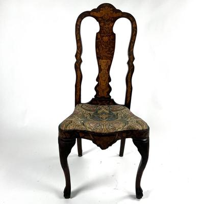 1226 Antique Dutch Marquetry Inlay Side Chair