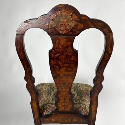 1226 Antique Dutch Marquetry Inlay Side Chair