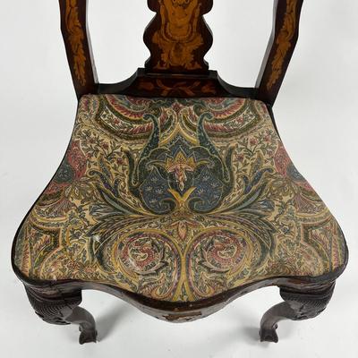 1226 Antique Dutch Marquetry Inlay Side Chair