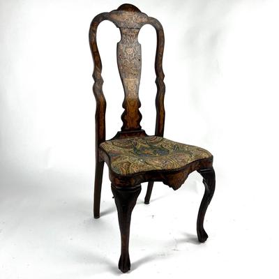 1226 Antique Dutch Marquetry Inlay Side Chair