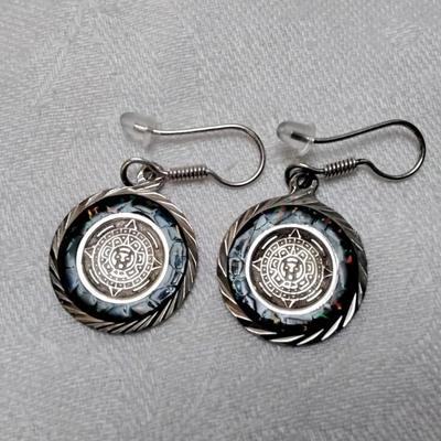 Blue Fire Opal Surrounding Aztec Coin 925 Mexico Silver