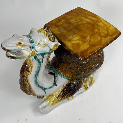 1227 Vintage Large Majolica Camel Garden Seat