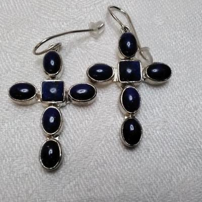 Vintage JP (Navajo) Lapis Lazuli Cross 925 Earrings