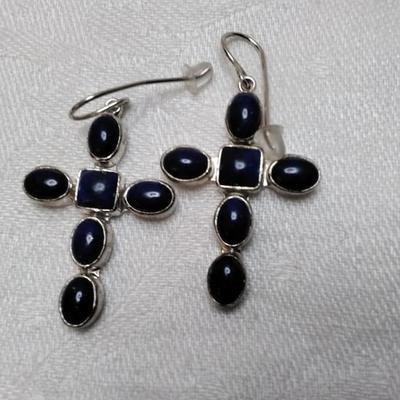Vintage JP (Navajo) Lapis Lazuli Cross 925 Earrings