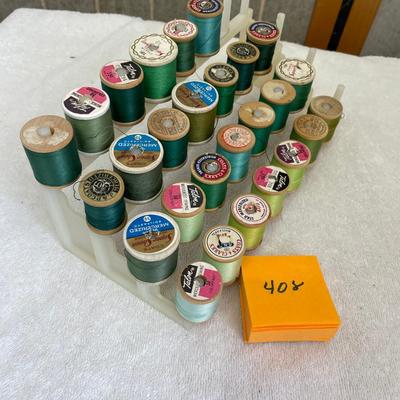 Spool rack with wood spools