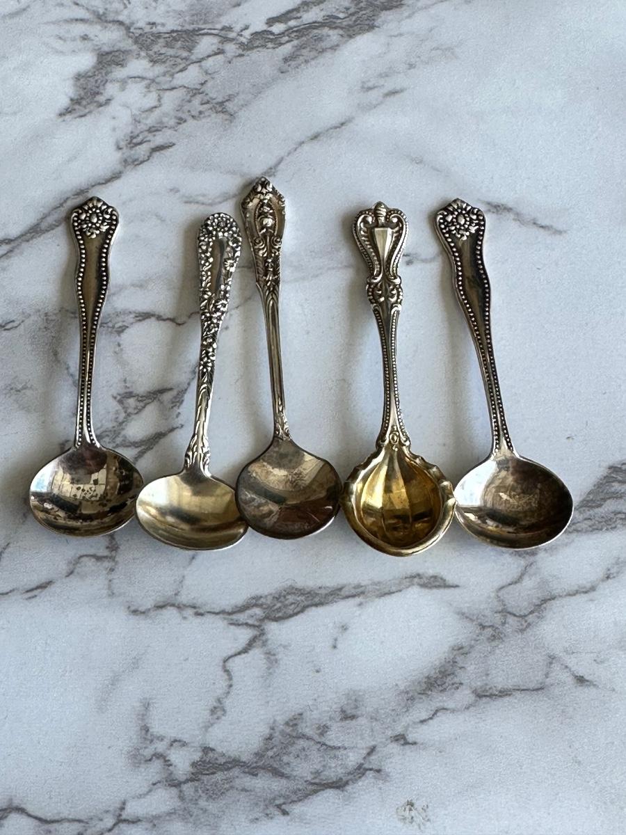 Set of 5 miniature sterling silver spoons