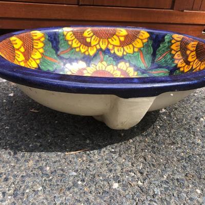 Mexican Porcelain Drop In Sink - Navy Blue with Sunflowers ðŸŒ»