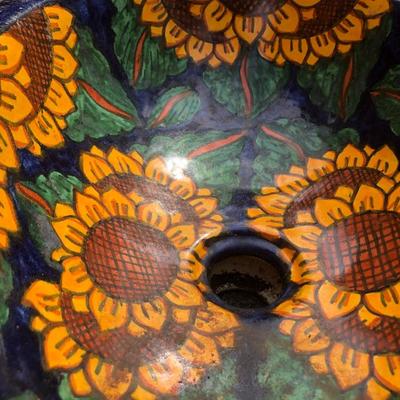 Mexican Porcelain Drop In Sink - Navy Blue with Sunflowers ðŸŒ»