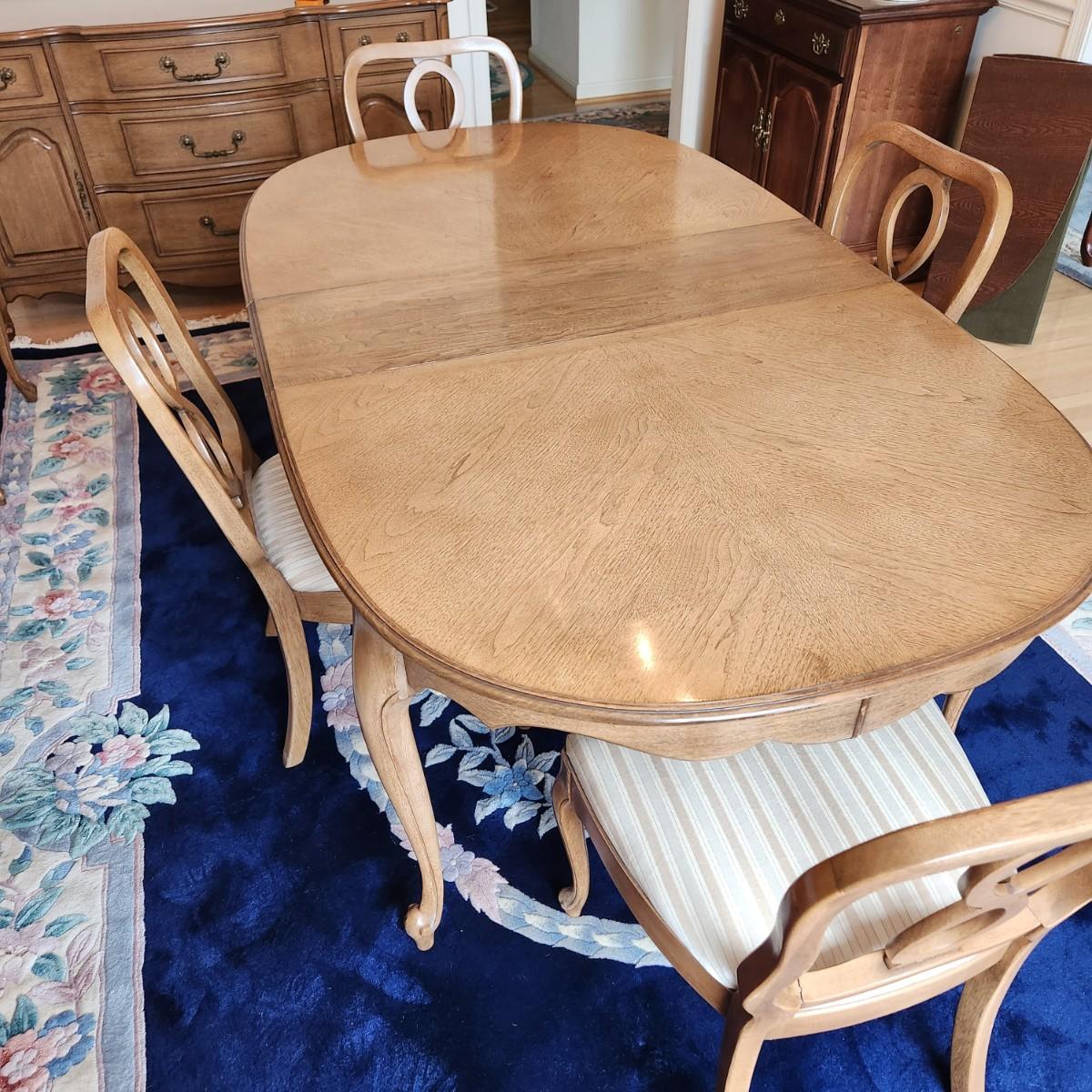 Solid Wood Dining Room Table w 6 Chairs 74x42 as shown w 1 12" leaf