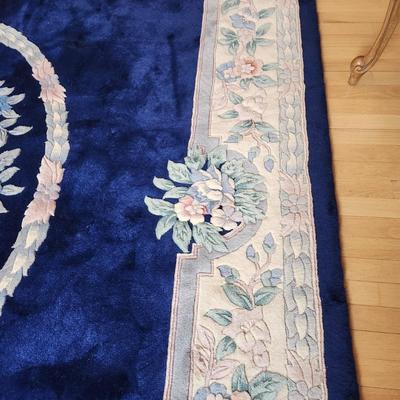 Clean Plush Blue Floral Indo Chinese Wool Rug