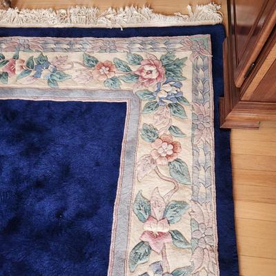Clean Plush Blue Floral Indo Chinese Wool Rug