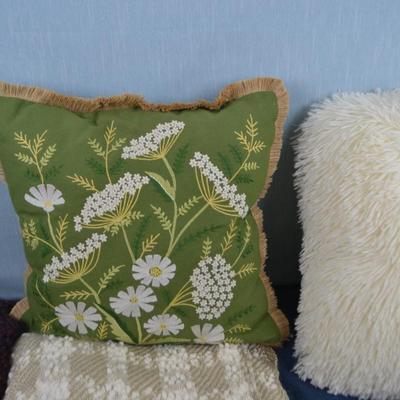 LOT 216. TWO THROW PILLOW S AND TWO THROWS