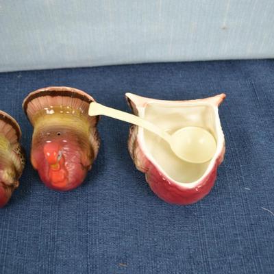LOT 225 GLASS BOWL, DECORATIVE FRUIT AND TURKEY SALT AND PEPPER SET