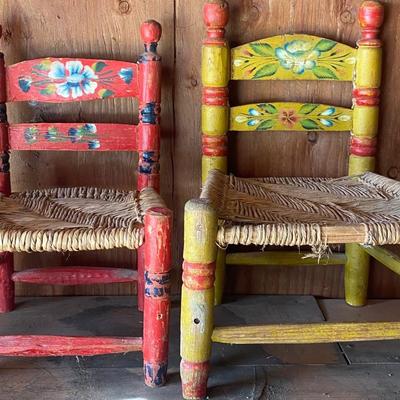 2 Vintage Mexican Folk Art Childrenâ€™s Chairs