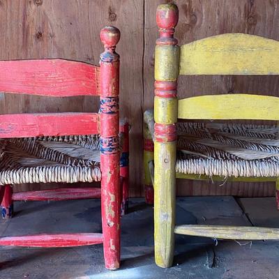 2 Vintage Mexican Folk Art Childrenâ€™s Chairs