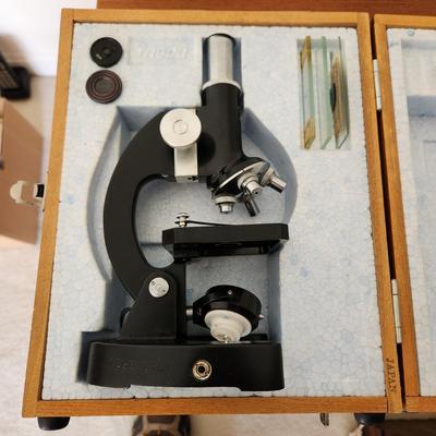 Vintage Tasco Microscope with wood case