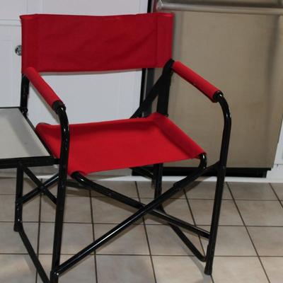 Red Fabric Metal Tube Frame Folding Chair with Side Table