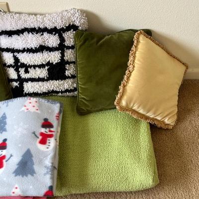 THROW PILLOWS, BLANKETS, RUG AND HEATING PAD