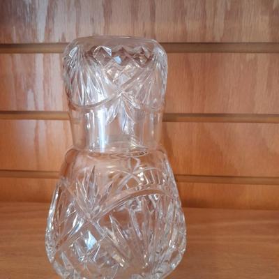 CRYSTAL DECANTER GLASS COMBO, BEAUTIFUL LEAD GLASS VASE WITH BIRD, AND PINK BOTTLE WITH STOPPER