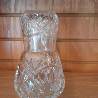 CRYSTAL DECANTER GLASS COMBO, BEAUTIFUL LEAD GLASS VASE WITH BIRD, AND PINK BOTTLE WITH STOPPER
