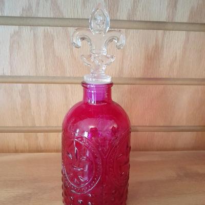 CRYSTAL DECANTER GLASS COMBO, BEAUTIFUL LEAD GLASS VASE WITH BIRD, AND PINK BOTTLE WITH STOPPER