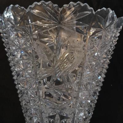 CRYSTAL DECANTER GLASS COMBO, BEAUTIFUL LEAD GLASS VASE WITH BIRD, AND PINK BOTTLE WITH STOPPER