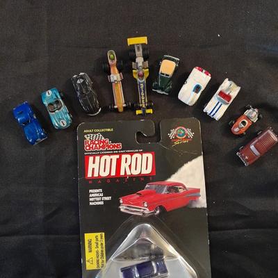 TEN MICRO MACHINE CARS AND A NEW IN PACKAGE RACING CHAMPIONS HOT ROD MICRO