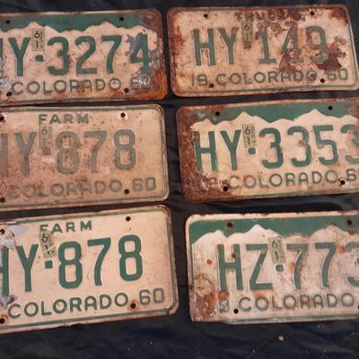 SIX VINTAGE 1960 COLORADO LICENSE PLATES ALL HY-