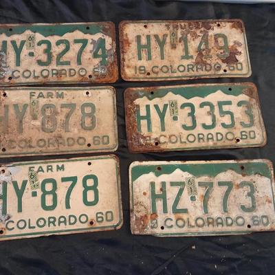 SIX VINTAGE 1960 COLORADO LICENSE PLATES ALL HY-