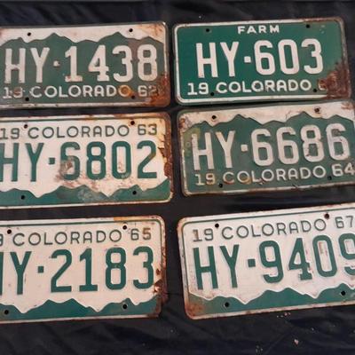 VINTAGE 1960'S 62, 63, 65, 67 COLORADO LICENCE PLATES ALL WITH HY -