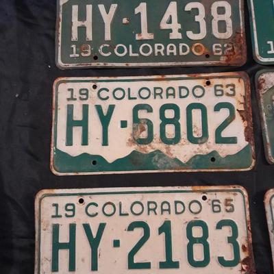 VINTAGE 1960'S 62, 63, 65, 67 COLORADO LICENCE PLATES ALL WITH HY -