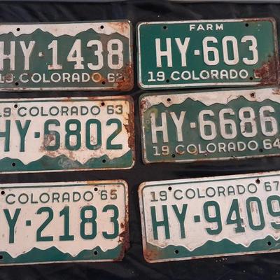 VINTAGE 1960'S 62, 63, 65, 67 COLORADO LICENCE PLATES ALL WITH HY -