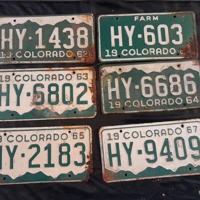 VINTAGE 1960'S 62, 63, 65, 67 COLORADO LICENCE PLATES ALL WITH HY -