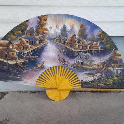 HUGE ORIENTAL VILLAGE WALL FAN DECORATION