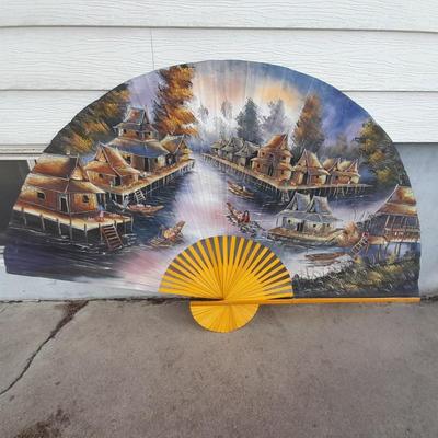HUGE ORIENTAL VILLAGE WALL FAN DECORATION