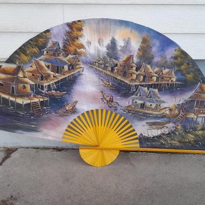 HUGE ORIENTAL VILLAGE WALL FAN DECORATION